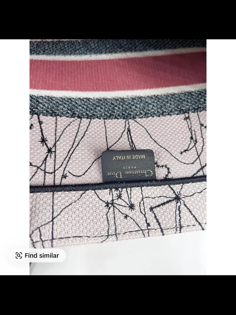 Dior Floral Canvas Tote with Pink Logo Band